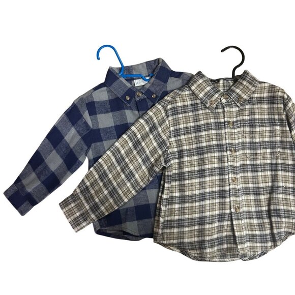 Set of 2 Basic Editions Boys Size 18M Long Sleeve Plaid Button Down Shirts - Picture 1 of 10